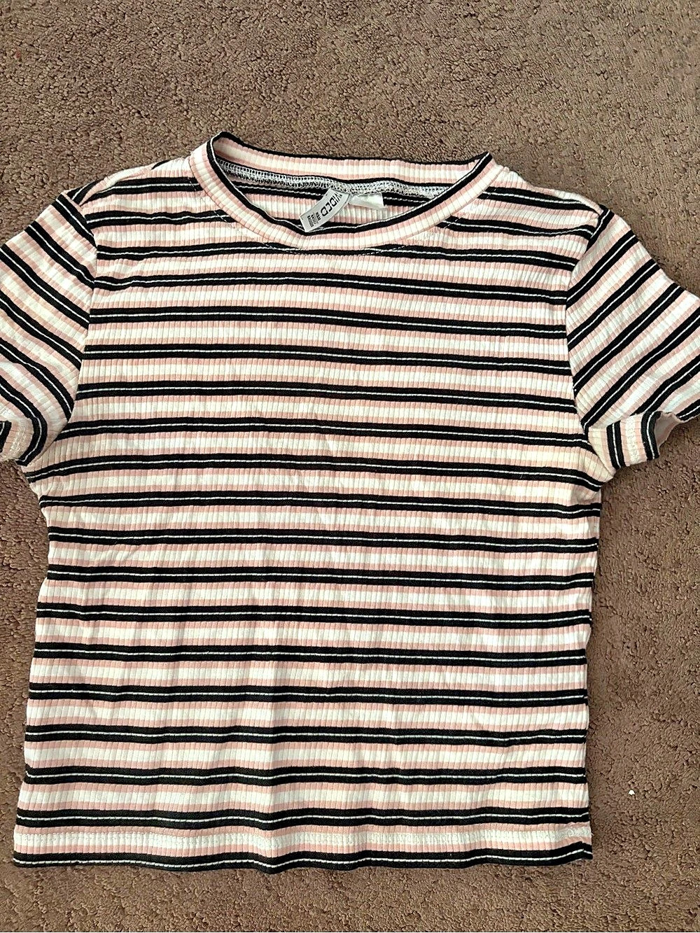 H&M Striped Short Sleeve Tee in Pink & Black Size Medium